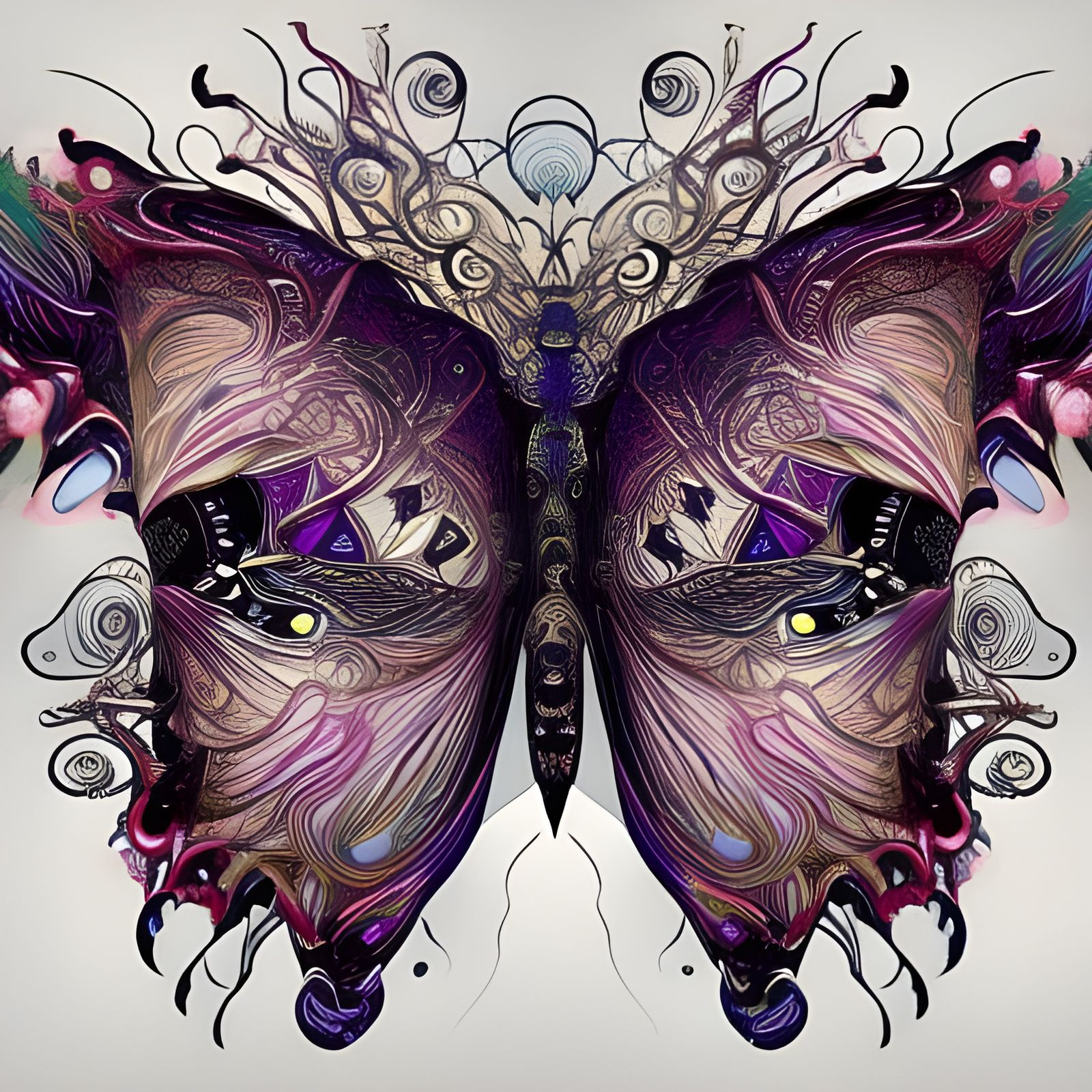 Zentangle Butterfly with Fibonacci Spirals, Dark Fantasy Art