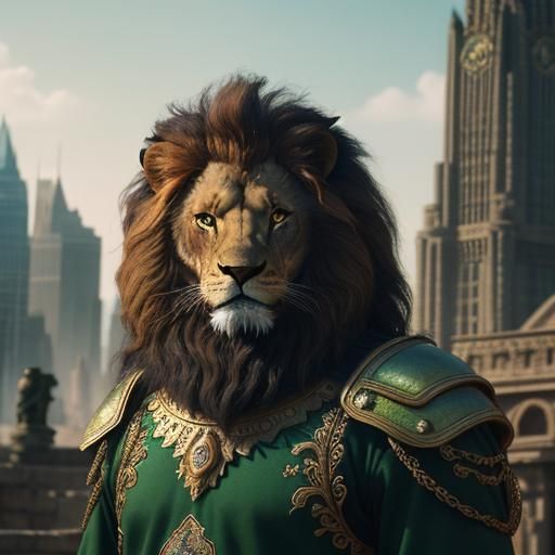 Lion-Man Crowned in Emerald City: Cinematic Portrait