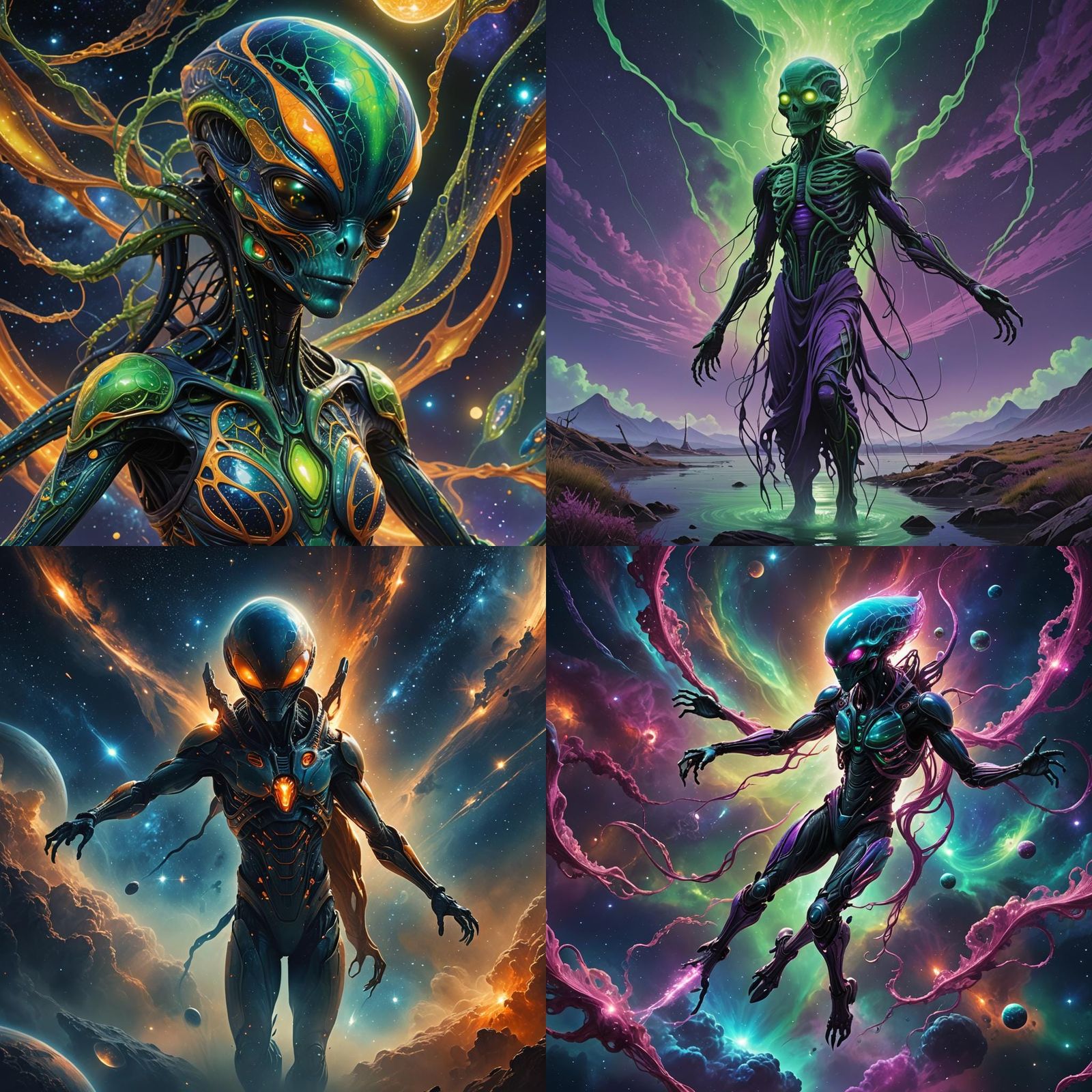 Alien Floating in Nebula, Detailed Matte Painting