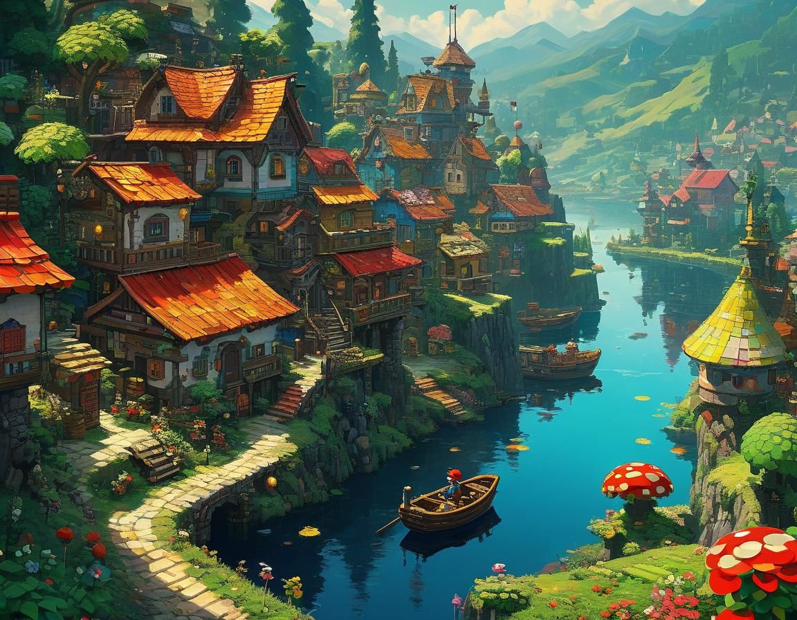 Detailed Pixelated Mario Level in Fantasy Style