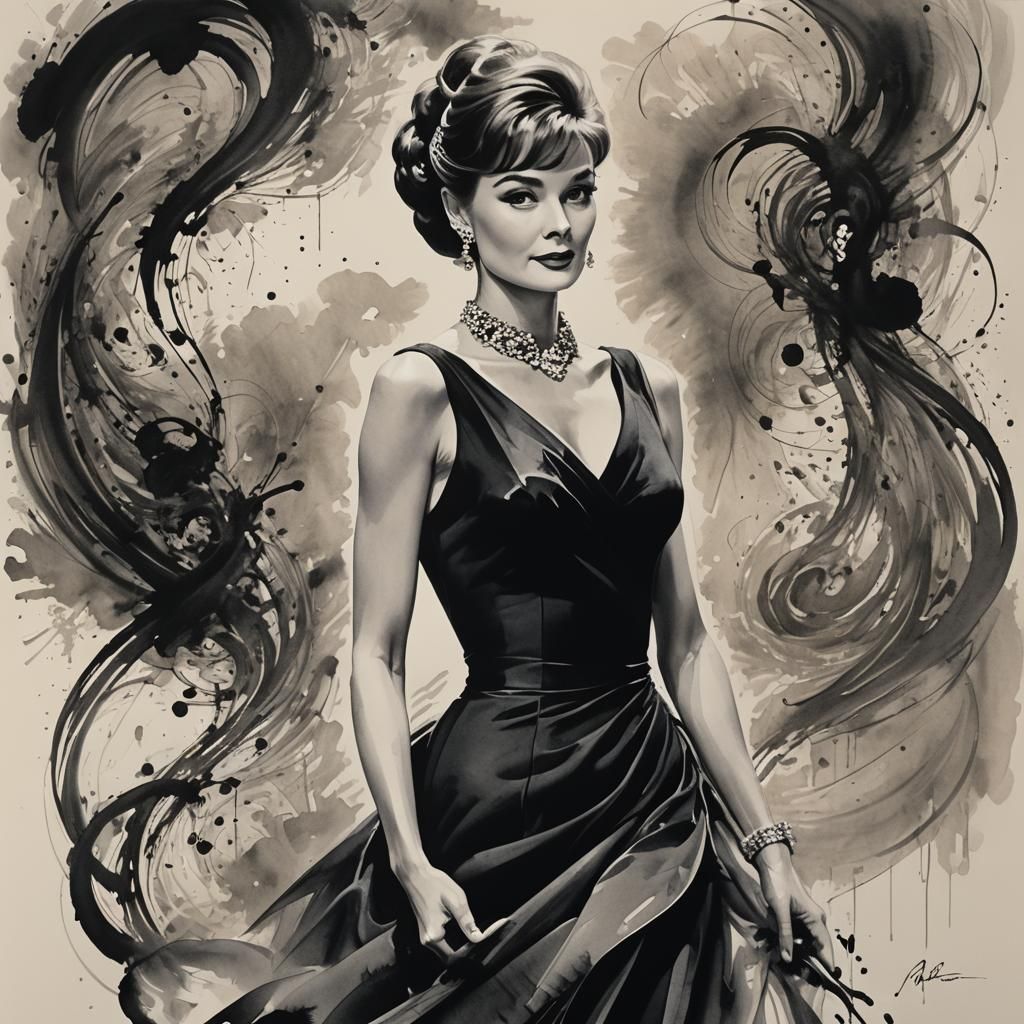 Elegant Woman in Ink Wash Painting Style