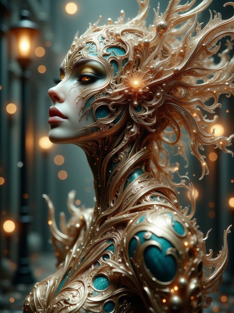 Clockwork Demon Weeping in Ruined City