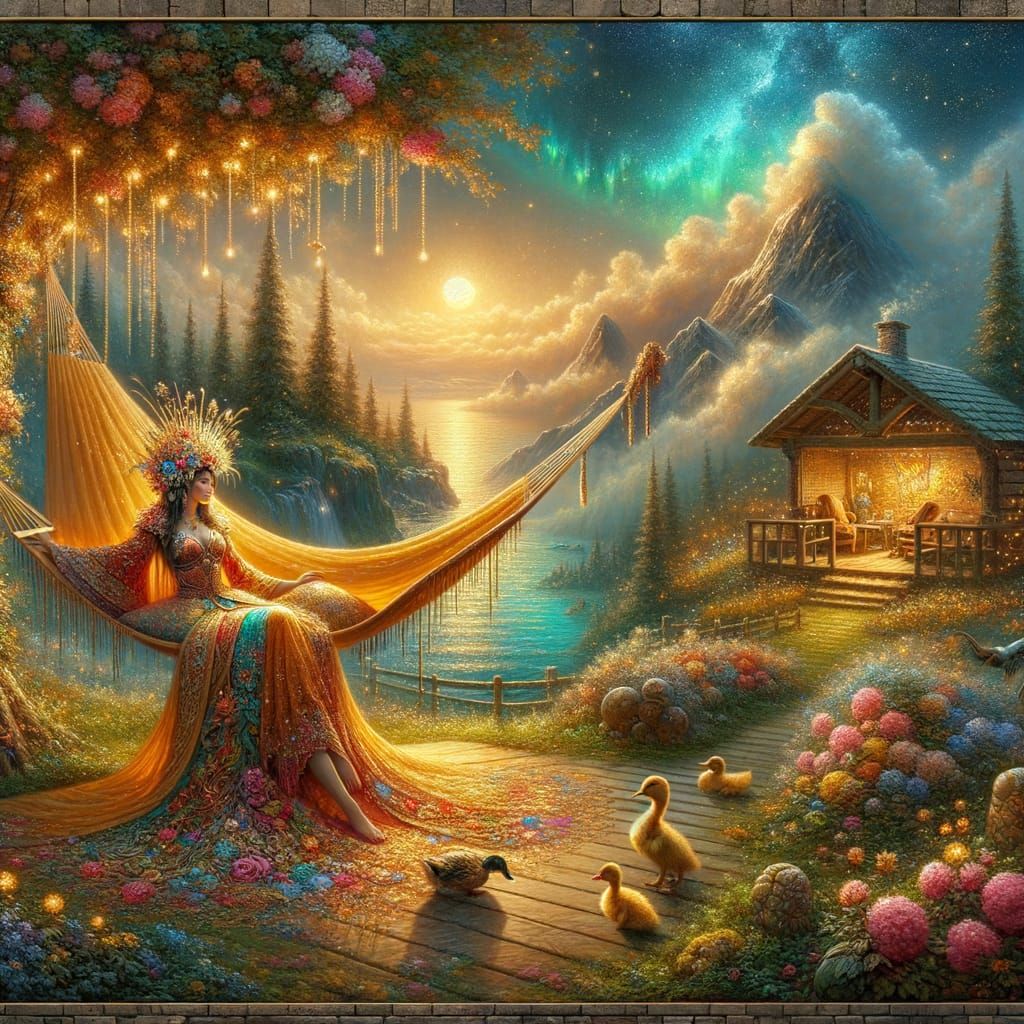 Warrior Woman in Patchwork Garden by Warm Light