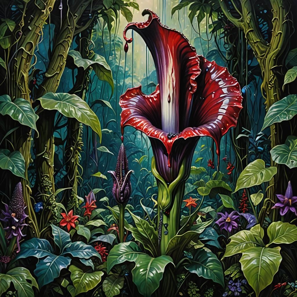 Surreal Jungle Bloom with Cosmic Accents in Vibrant Colors
