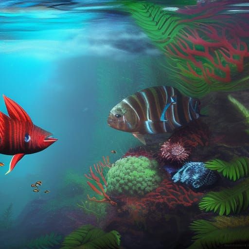 Hawaiian Coral Reef with Humuhumunukunukuapua'a and Convictf...