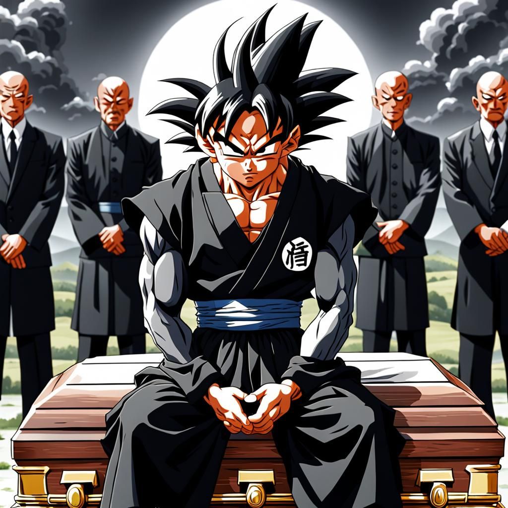 Goku Mourns at Funeral in Dragon Ball Image