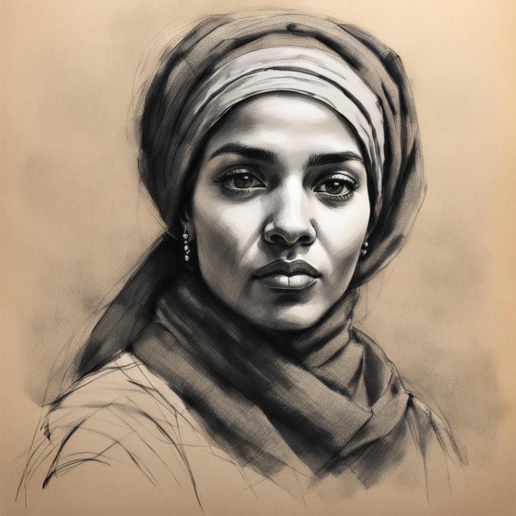 Quick Charcoal Pencil Sketch of Middle Eastern Woman