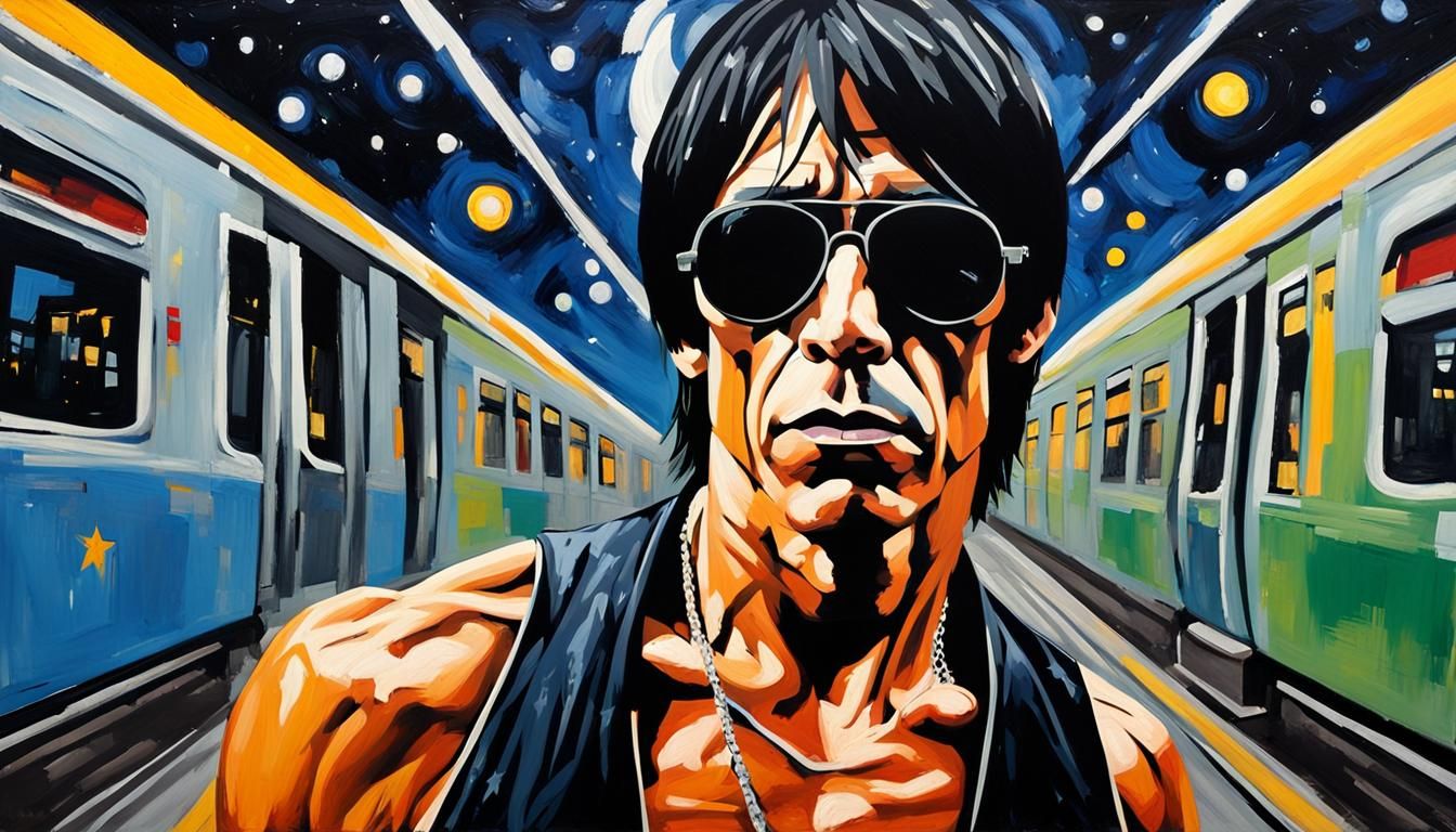 Iggy Pop Acrylic Portrait in Subway Setting