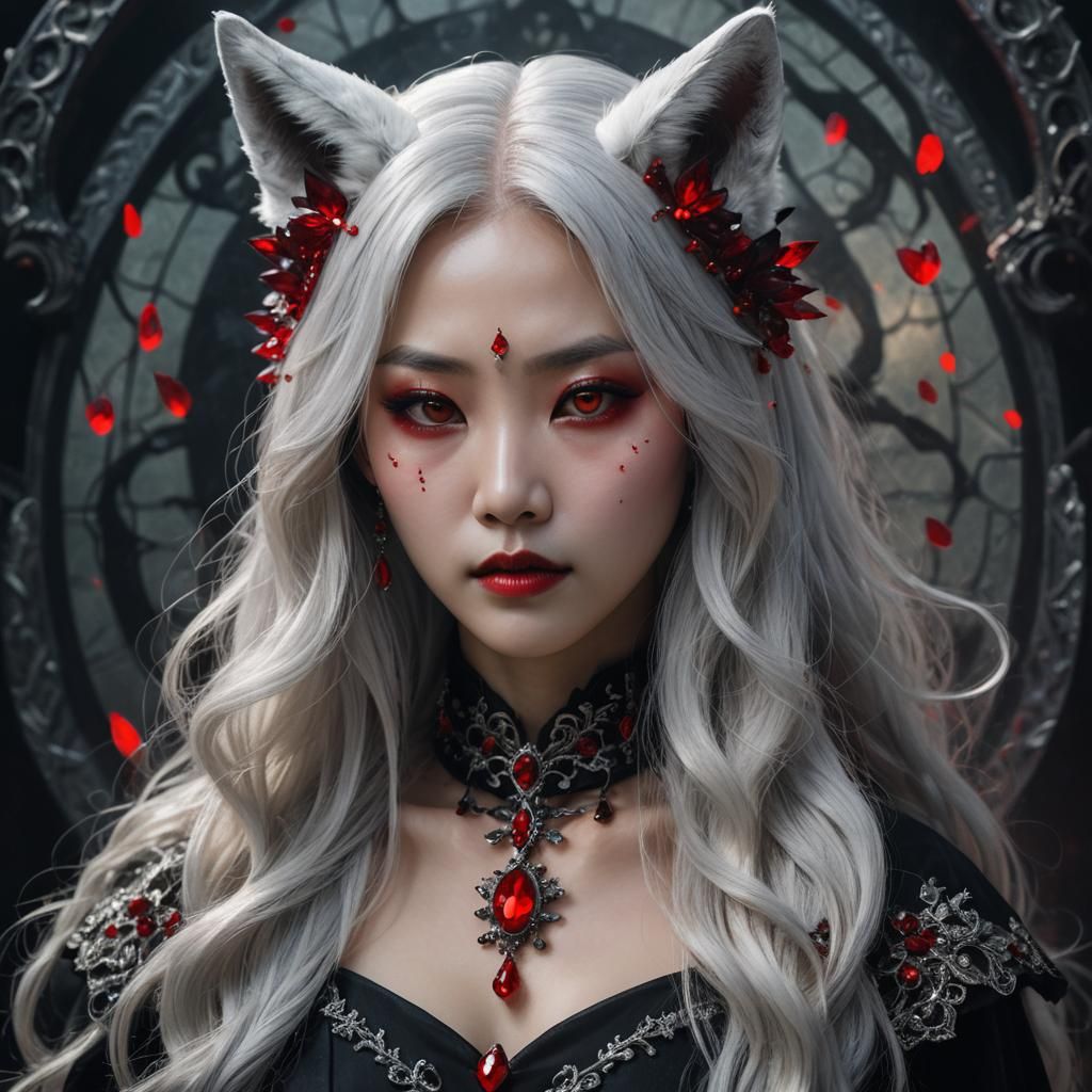 Elegant Gothic Korean Vampire Queen with Fox Ears