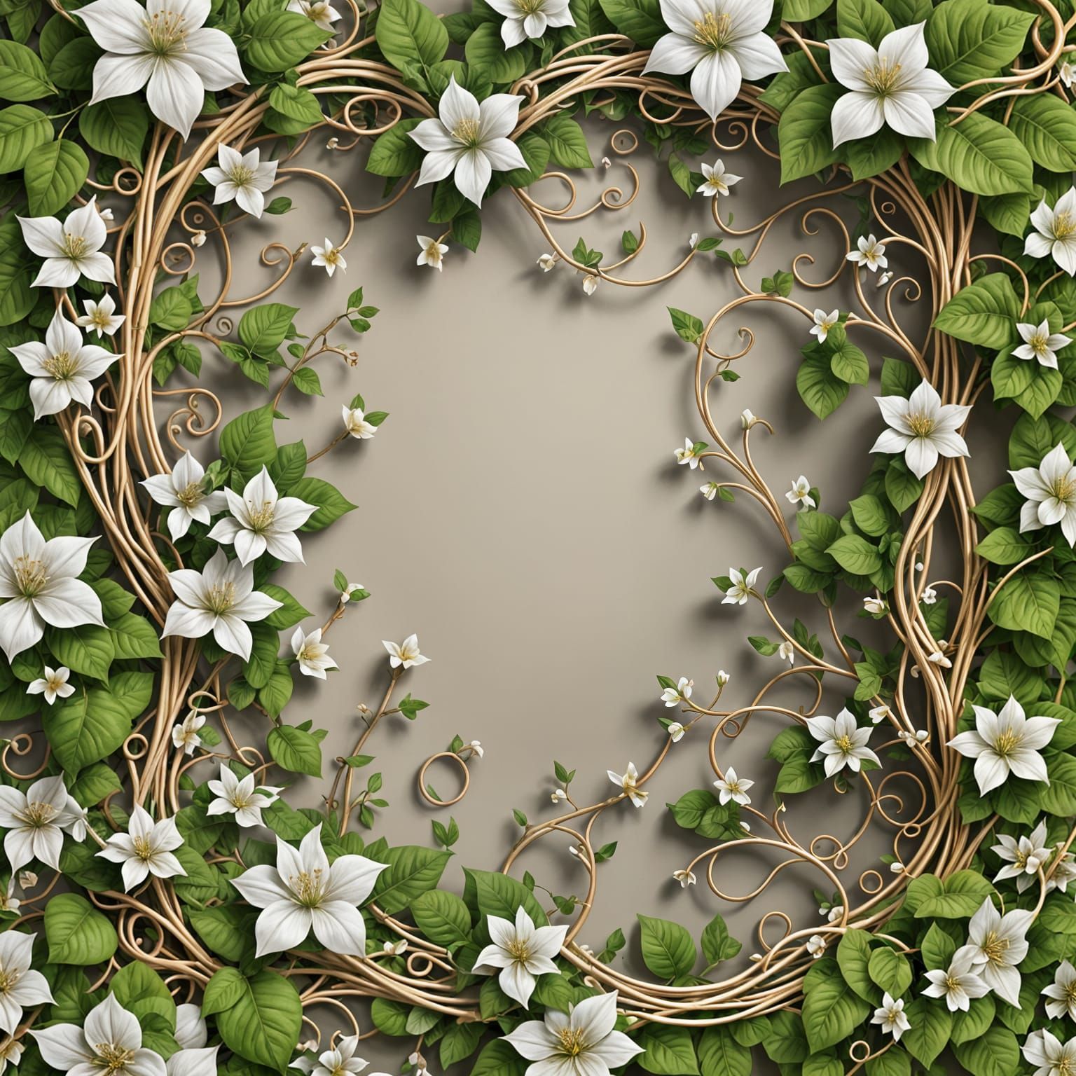 Realistic Vignette Frame with Jasmine Flowers