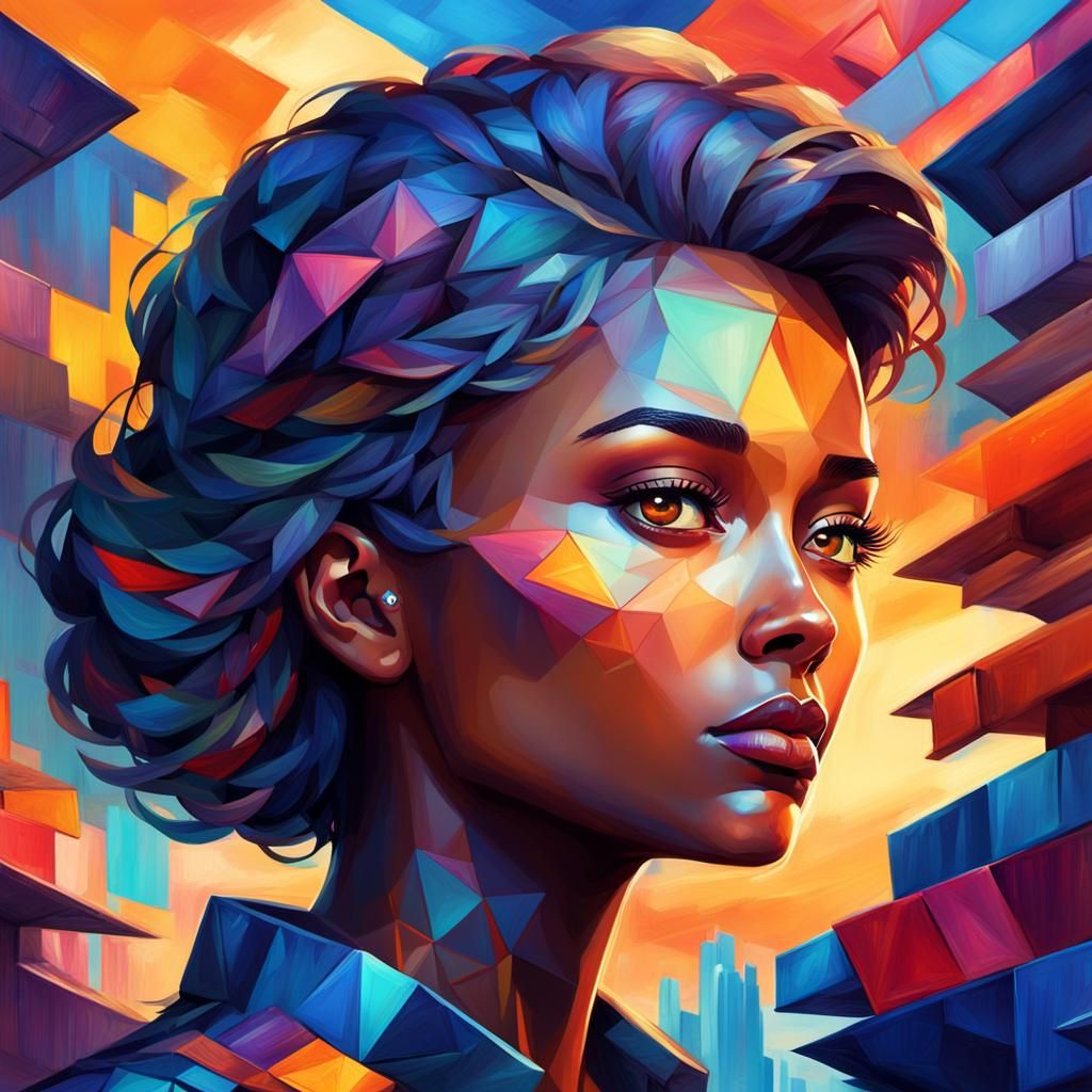 Stylized Portrait of Wensday Adams in Dramatic, Vibrant Colo...