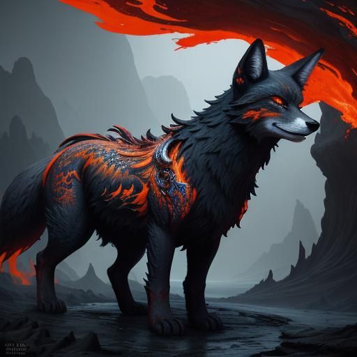 Lava Fox Concept Art in Detailed Matte Painting