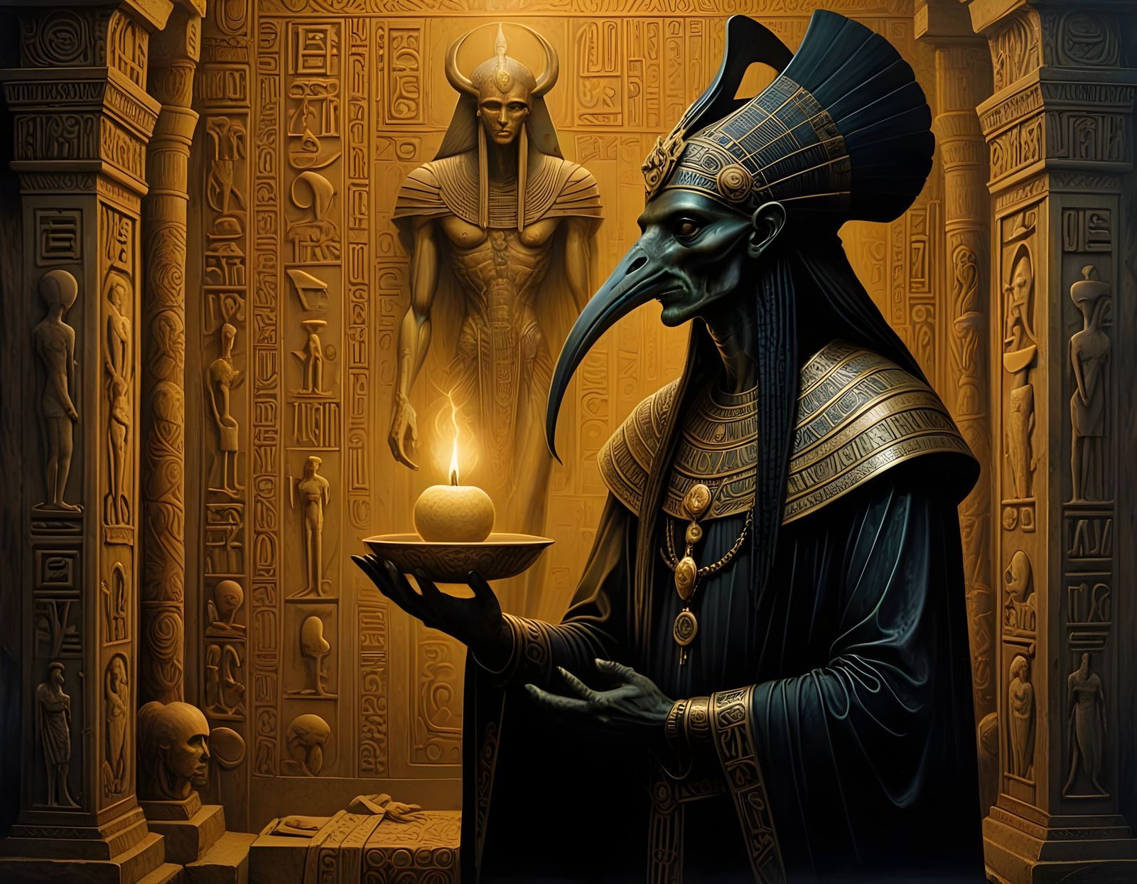 Ancient Egyptian God of Wisdom and Magic with Ibis Head