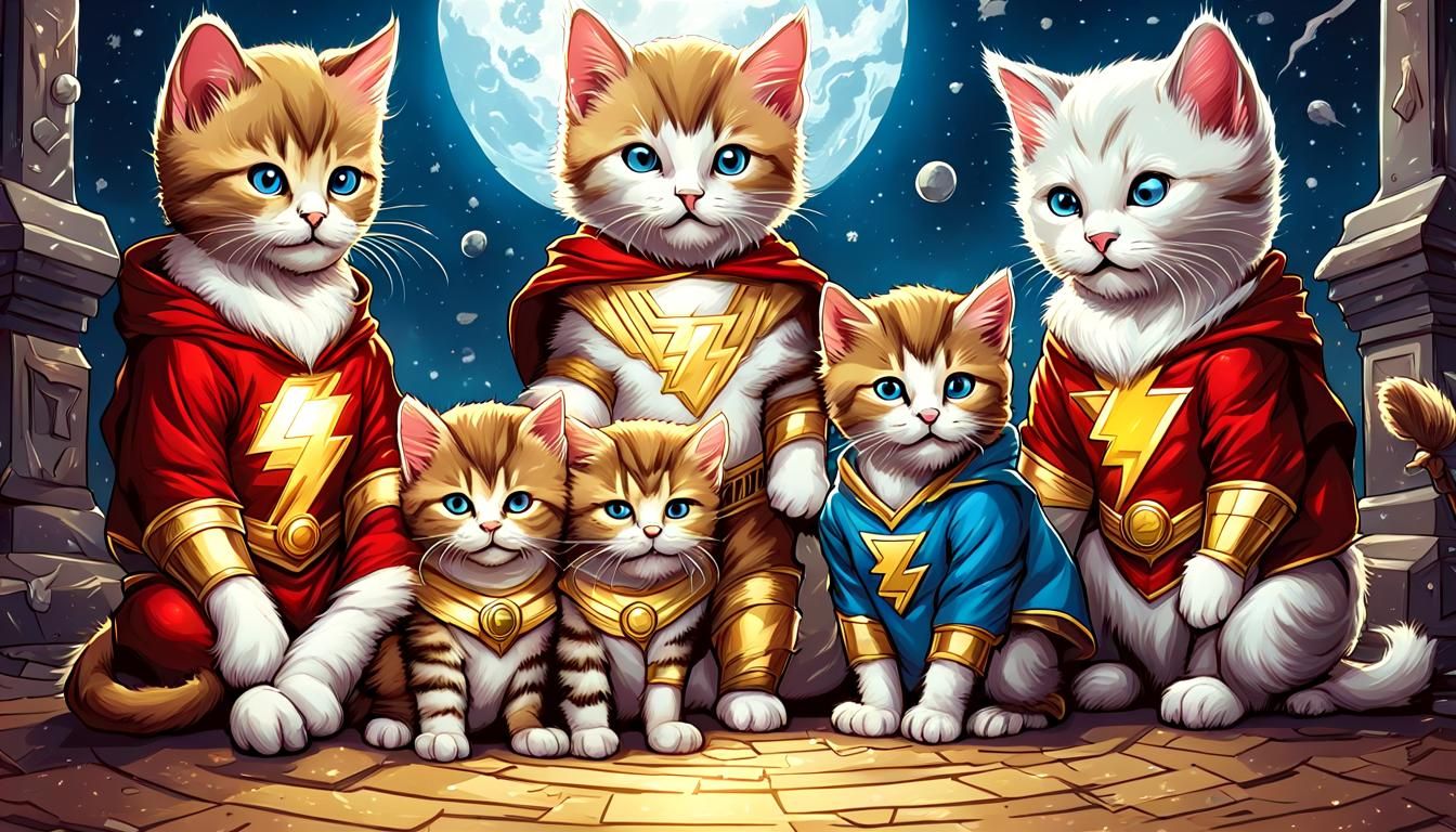 Kittens as Shazam Family: Comic Book Art