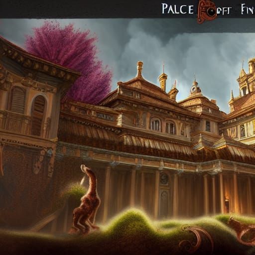 Furry-Feathered Palace: Detailed Matte Painting in Deep Colo...