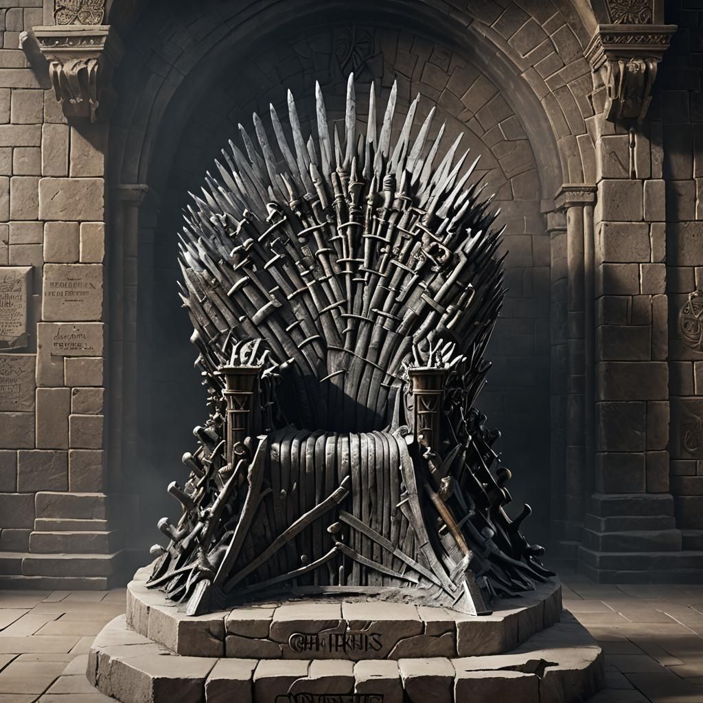 Iron Throne in Dark Chamber with Spectral Crown