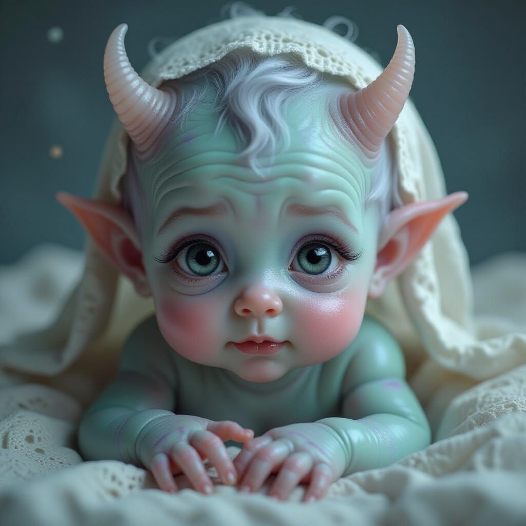 Hyperrealistic Portrait of a Bizarre Baby Creature