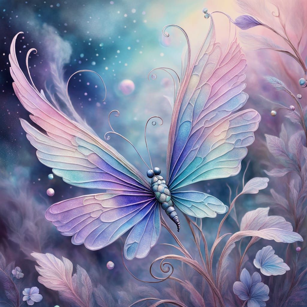 Surreal Fairy Wings in Cosmic Mist Watercolor