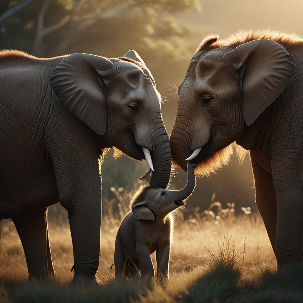 Savannah Sunset: Baby Elephant and Lion's Heartwarming Momen...