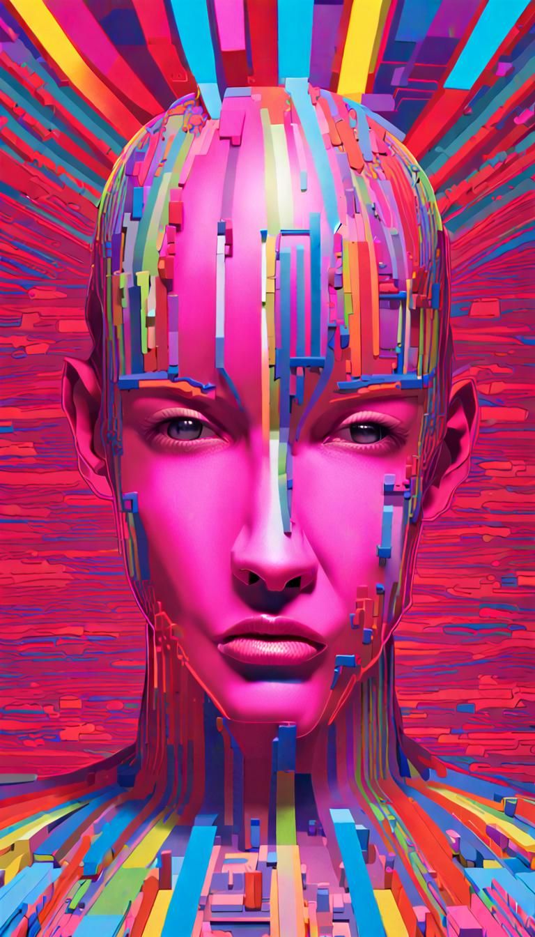 Psychedelic 3D Self-Portrait in Maximalist Style