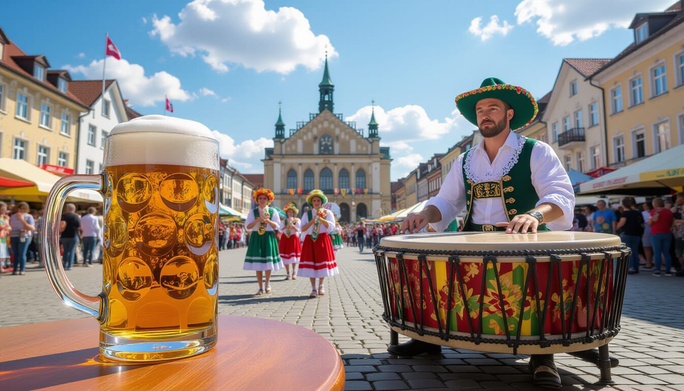 Surreal Cultural Duel: Beer Stein and Marimba