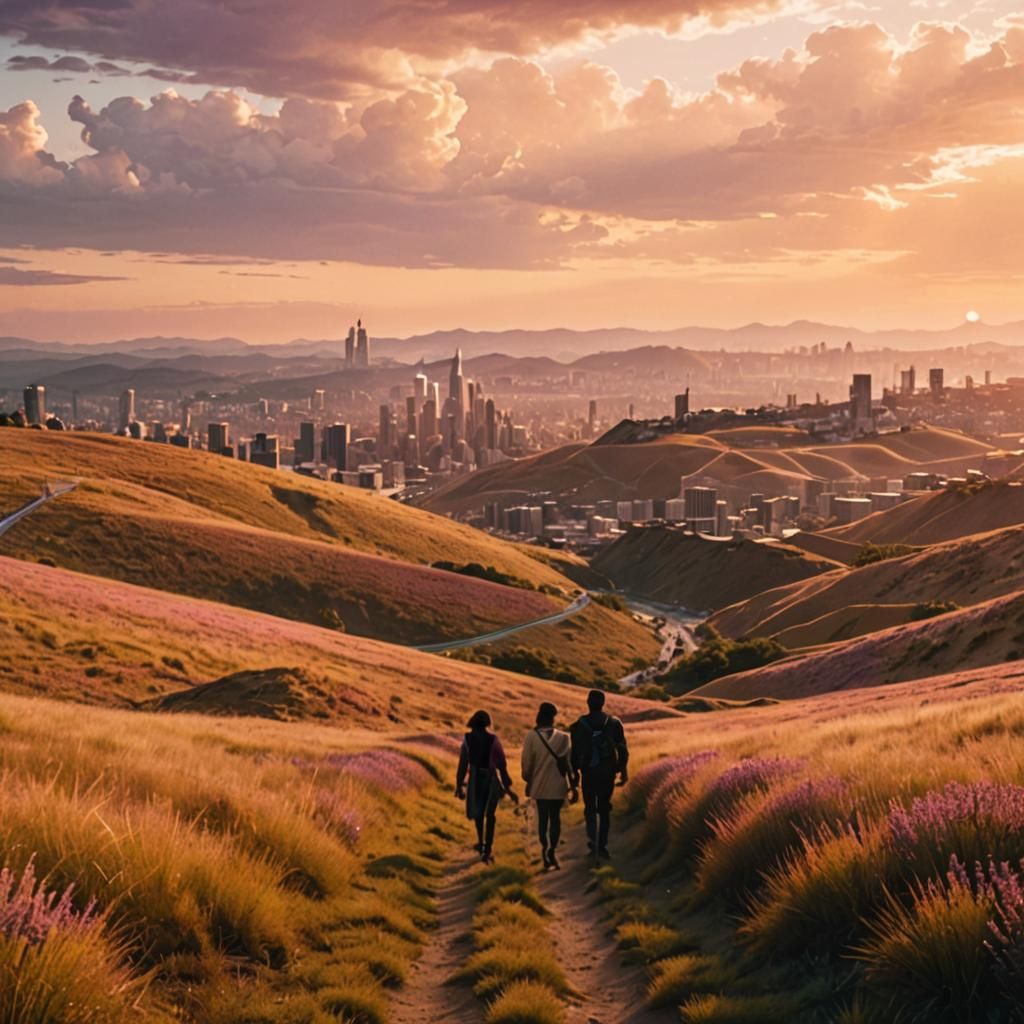 Futuristic Cityscape with Diverse People: Cinematic Film Sti...