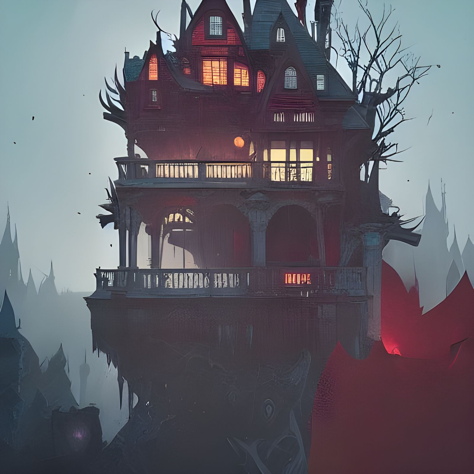 Nightmarish Fantasy Castle in Cyberpunk Style