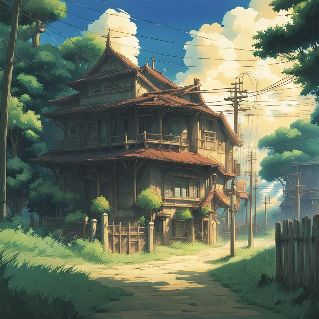 Hell Game Background in Studio Ghibli Anime Style