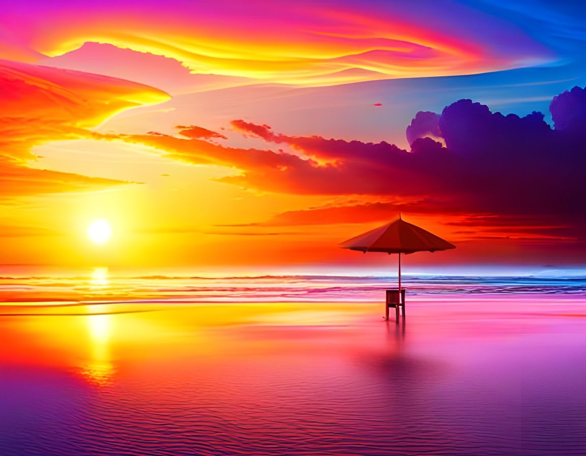 Australian Beach Sunset with Umbrella in 8k