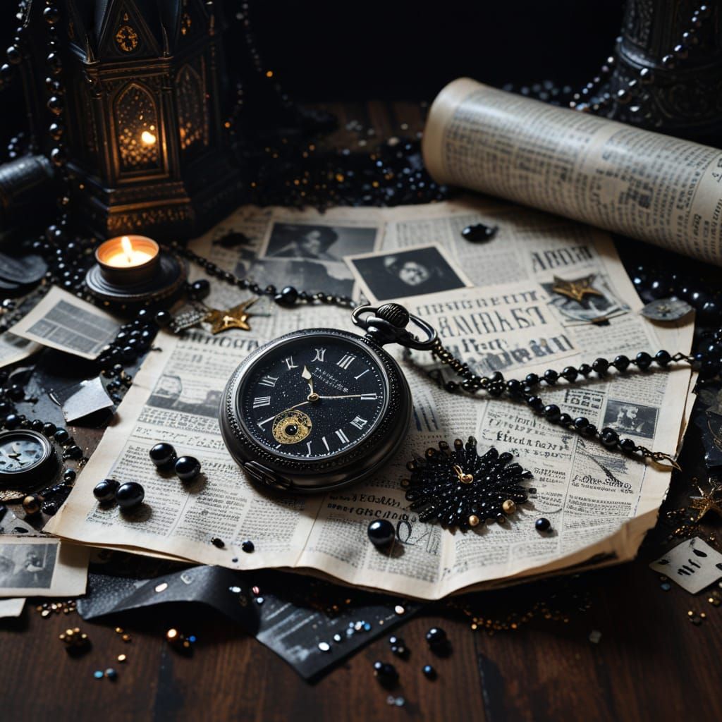 Gothic Cathedral Interior with Watch in Collage Style