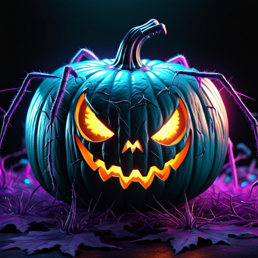 Halloween horror spooky spider pumpkin with glowing eyes 1
