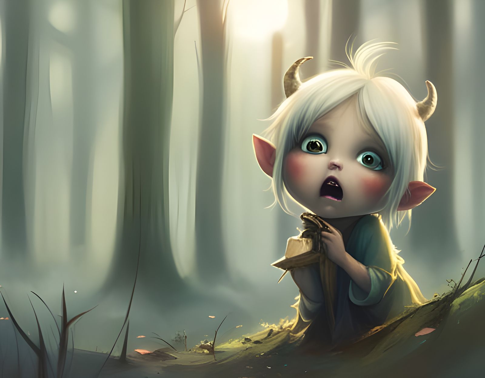 Adorable Demon Portrait in Spooky Forest