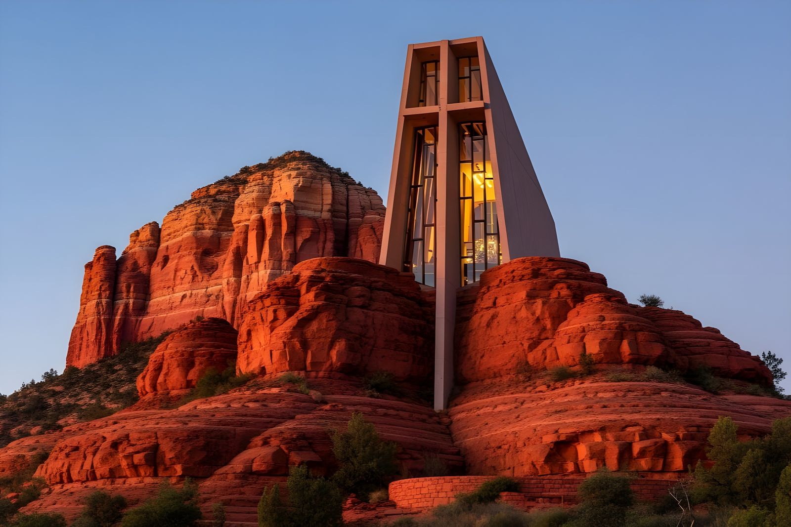 Chapel of the Holy Cross at Dusk in Sedona Red Rocks