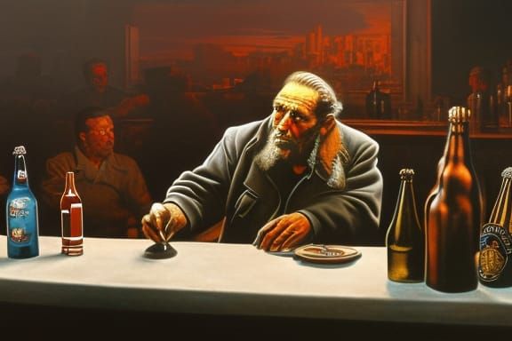 Charles Bukowski at a Bar in Hyperrealism