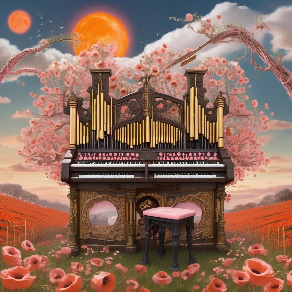 In a poppy and strawberry field, A double keyboard musical i...