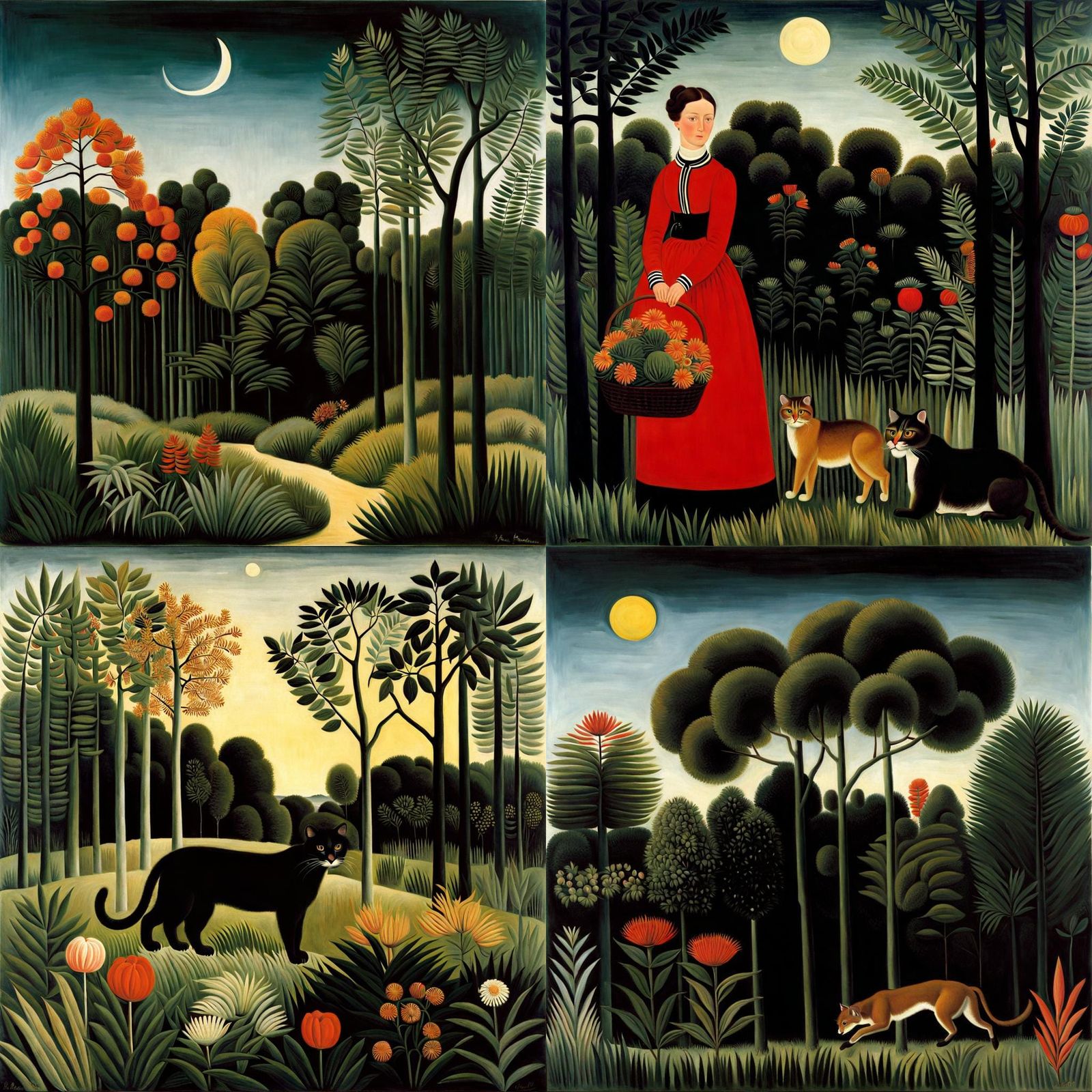 Dreamlike Jungle Landscape in Naive Art Style