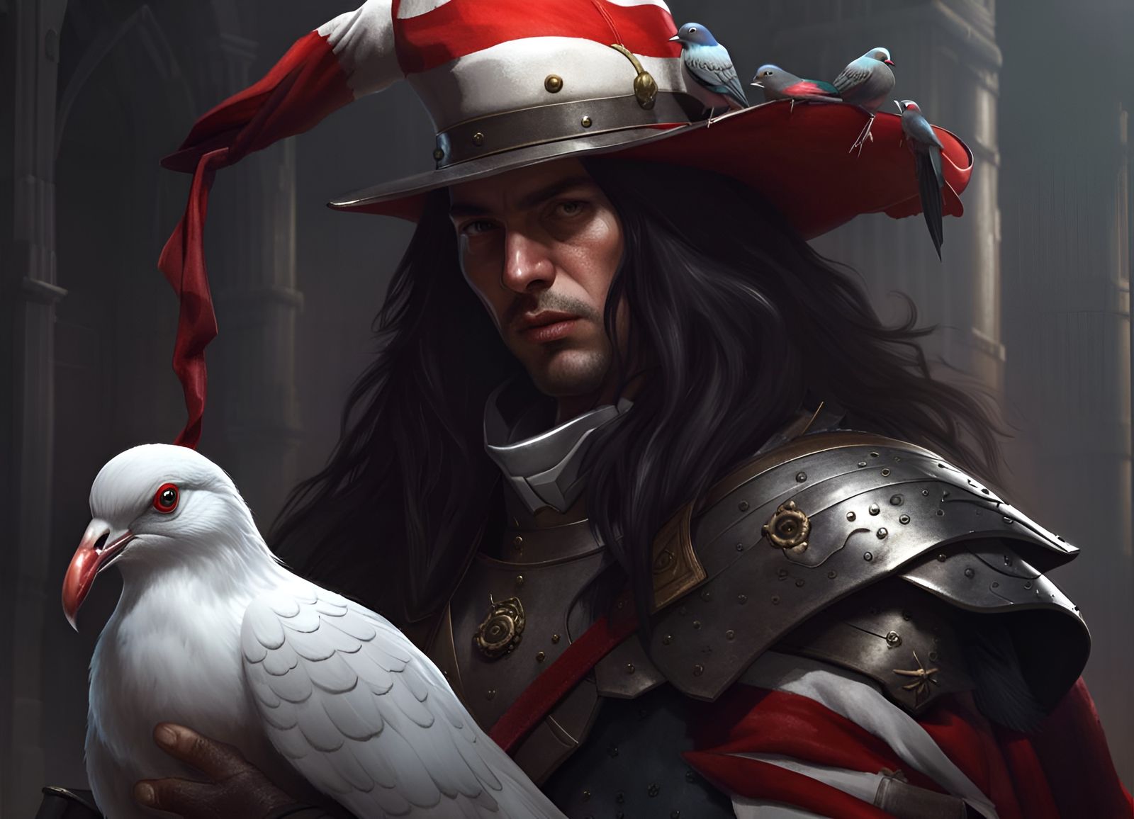 Knight with Pigeon: Dark Fantasy Concept Art