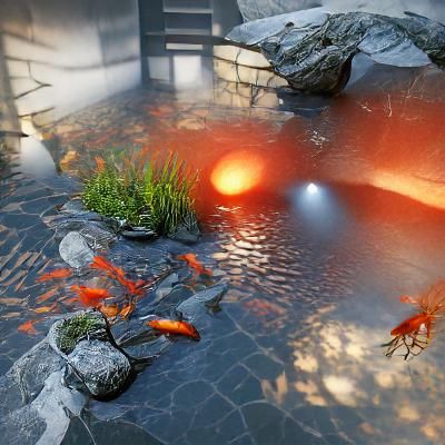 Courtyard Koi Pond in Hyperrealistic 3D Art