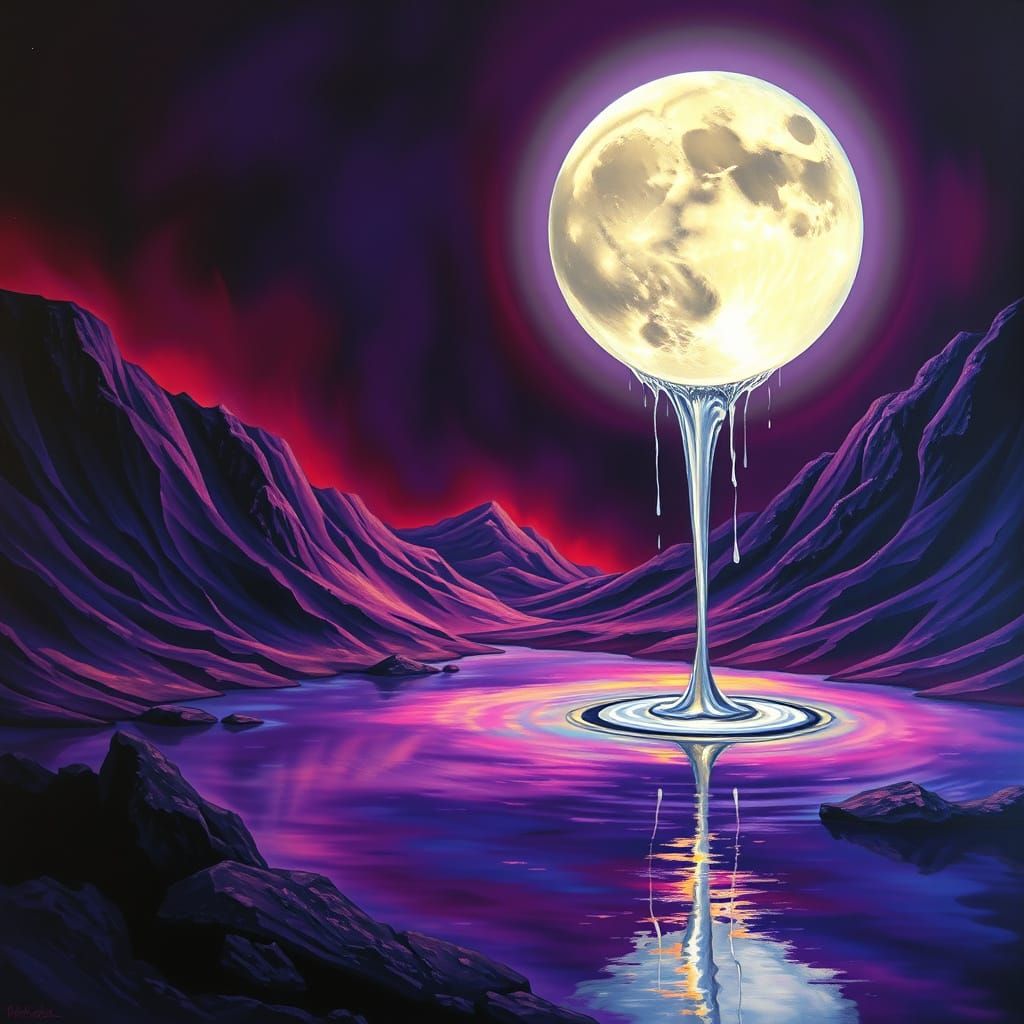 Dreamlike Moon Melts in a Surreal Valley Scene