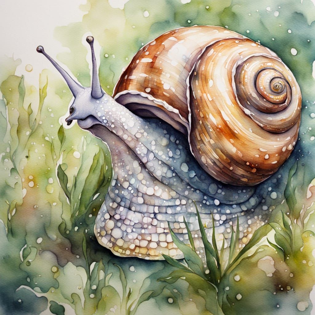 Startled Snail with Expressive Eyes in Watercolour