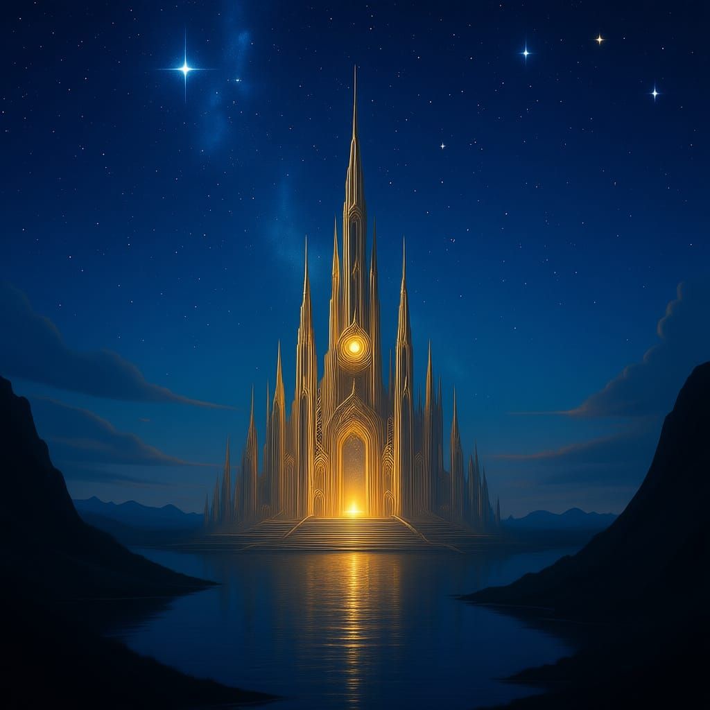 Fantasy Book Cover: Mystical Continent and Golden Building