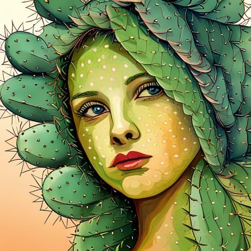 Cactus Woman Silhouette in Desert Landscape