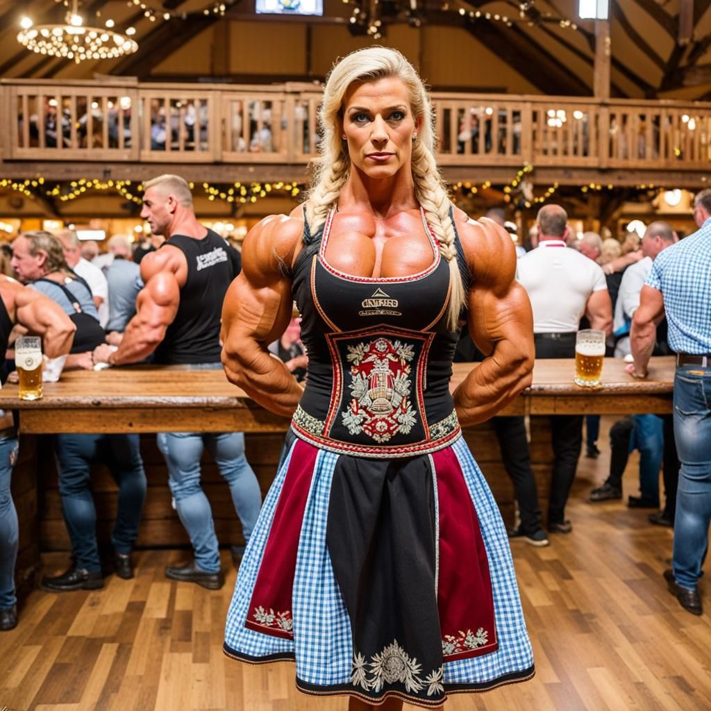 Female Bodybuilder at Oktoberfest: Photorealistic Portrait
