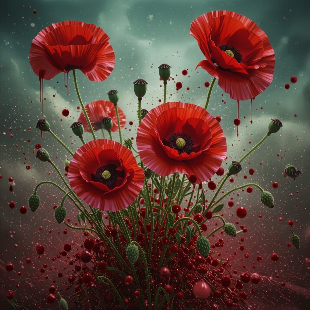 Psychedelic Poppy Explosion in Blood Shower