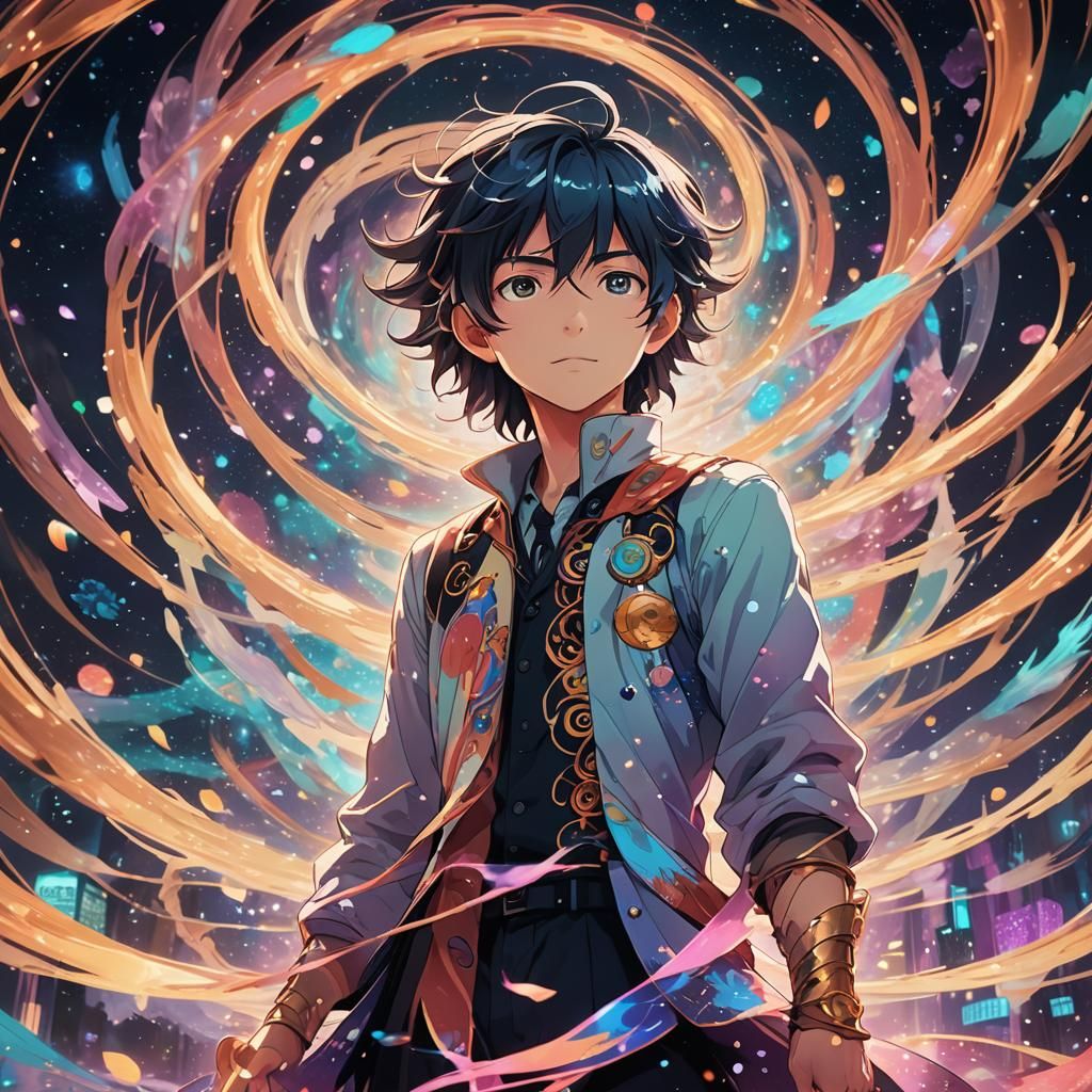 Anime Character in Swirling Surreal Dreamscape