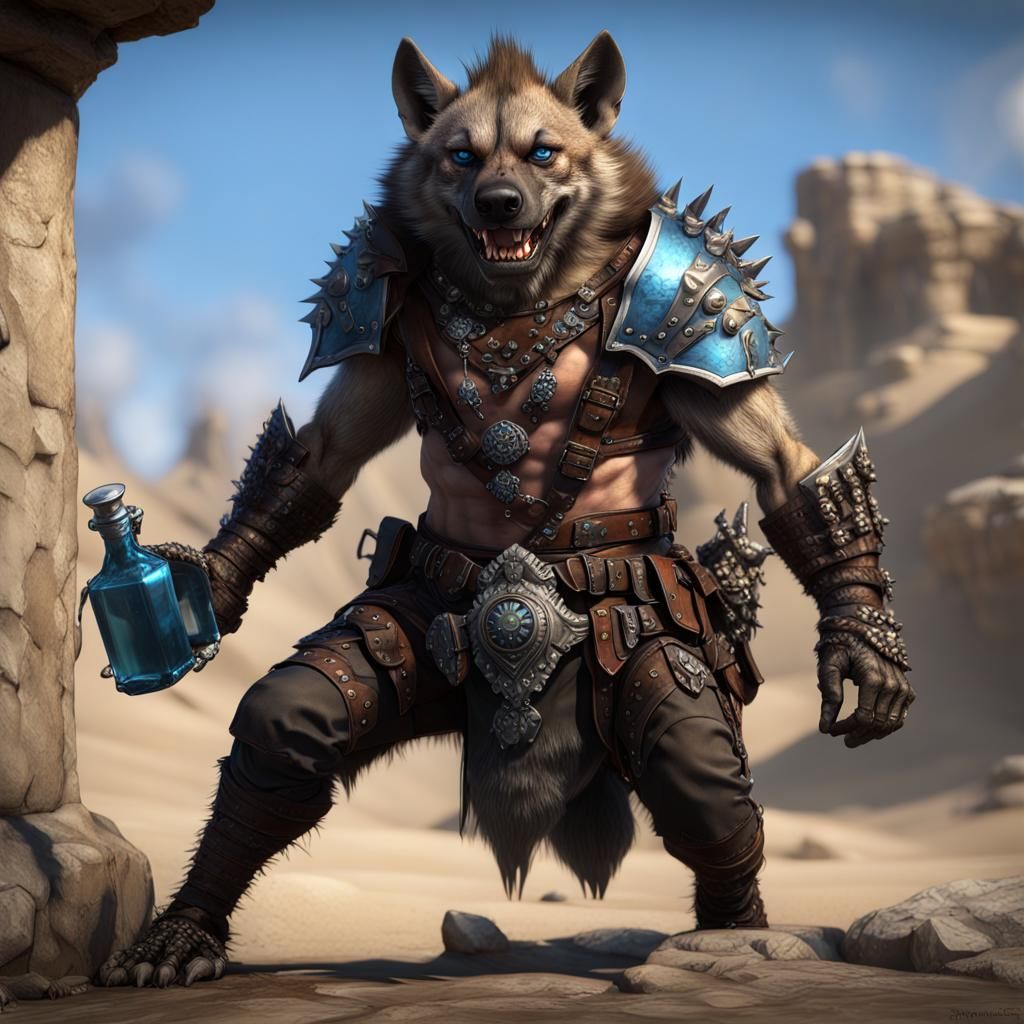 Hyena Gnoll in Leather Armor, Dark Fantasy Art