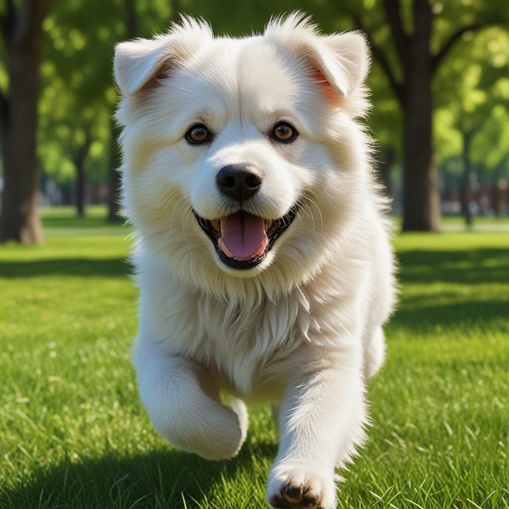 Vibrant Cartoon Dog Runs in Sunlit Park