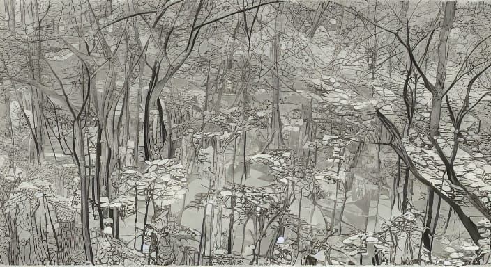 Surreal Candlelit Landscape in Traditional Japanese Style