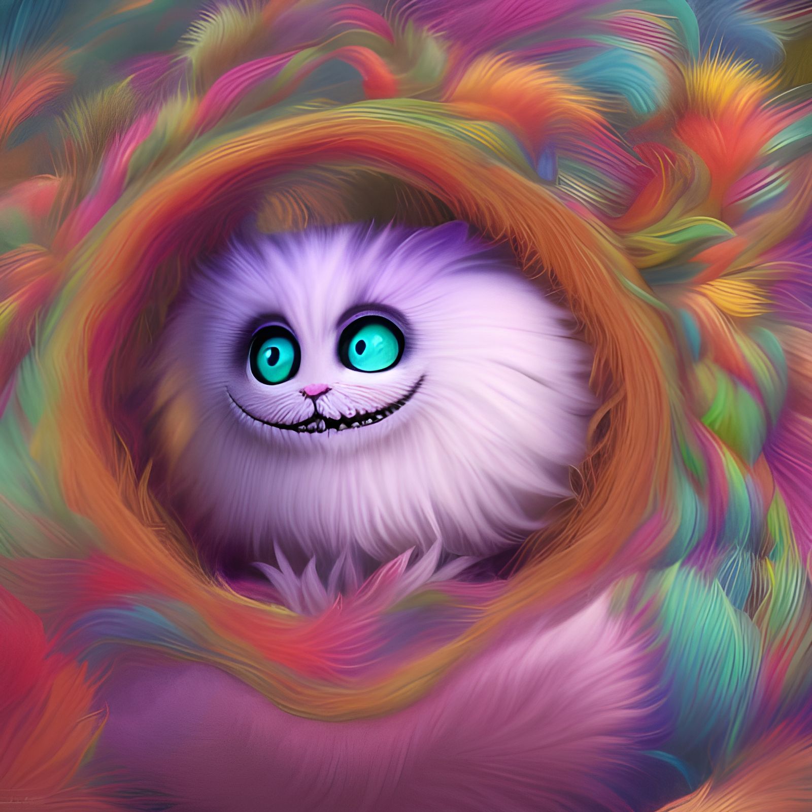 Psychedelic Cheshire Cat in Japanese Art Style