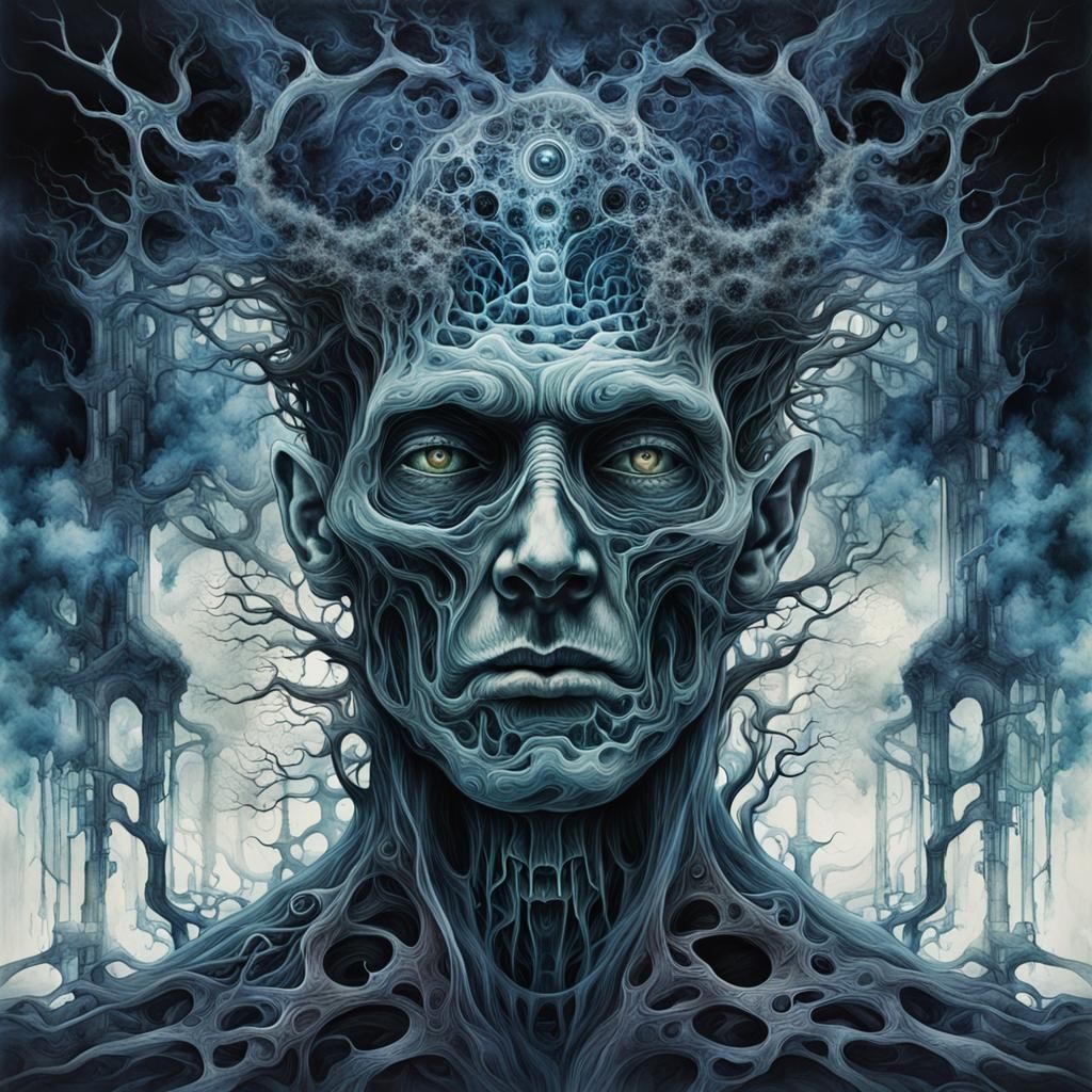 Surreal Double Exposure of an Evil Spirit